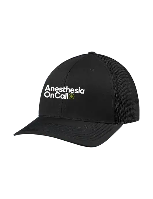 Richardson Adjustable Snapback Original 112 Trucker Cap Black w/Black Mesh w/Anesthesia OnCall Logo