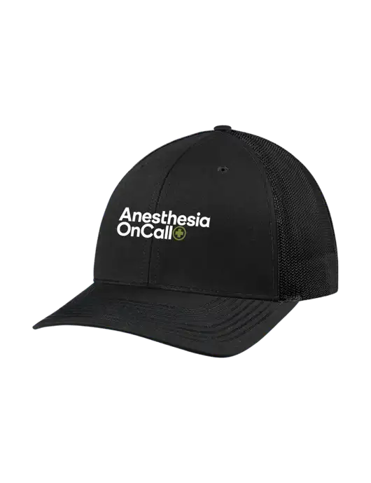 Richardson Adjustable Snapback Original 112 Trucker Cap Black w/Black Mesh w/Anesthesia OnCall Logo