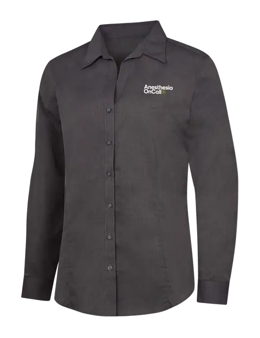 Womens Soft Black Crosshatch Easy Care Shirt w/Anesthesia OnCall Logo
