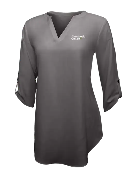 Dark Grey Womens 3/4 Sleeve Tunic Blouse w/Anesthesia OnCall Logo