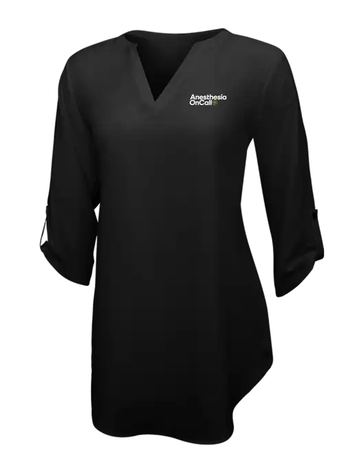 Womens Black 3/4 Sleeve Tunic Blouse w/Anesthesia OnCall Logo