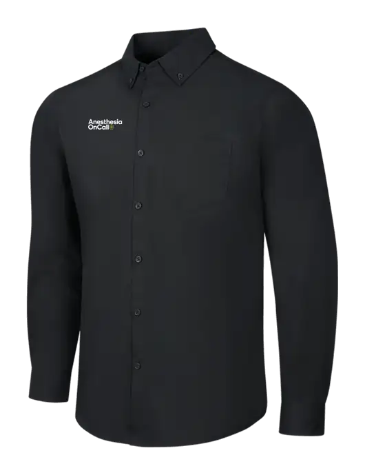 Black Long Sleeve Carefree Poplin Shirt w/Anesthesia OnCall Logo
