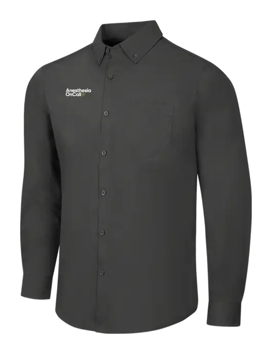 Dark Grey Long Sleeve Carefree Poplin Shirt w/Anesthesia OnCall Logo