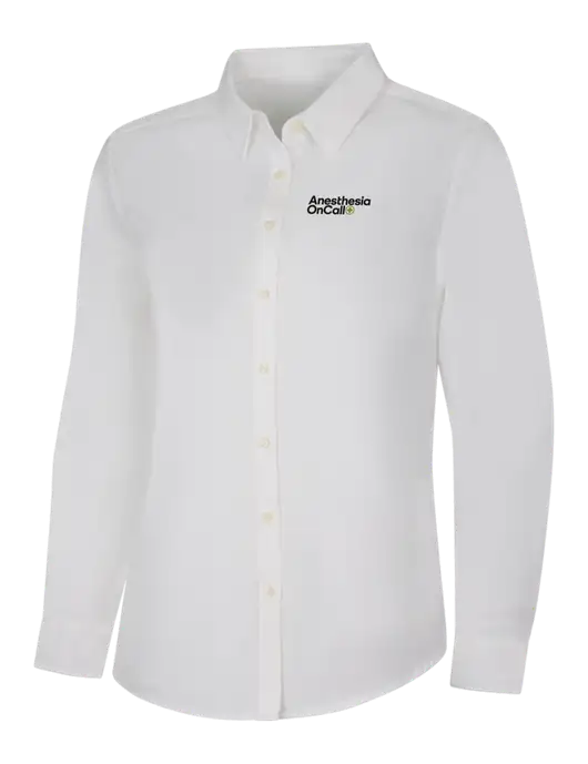 Womens White Long Sleeve Superpro React Twill Shirt w/Anesthesia OnCall Logo