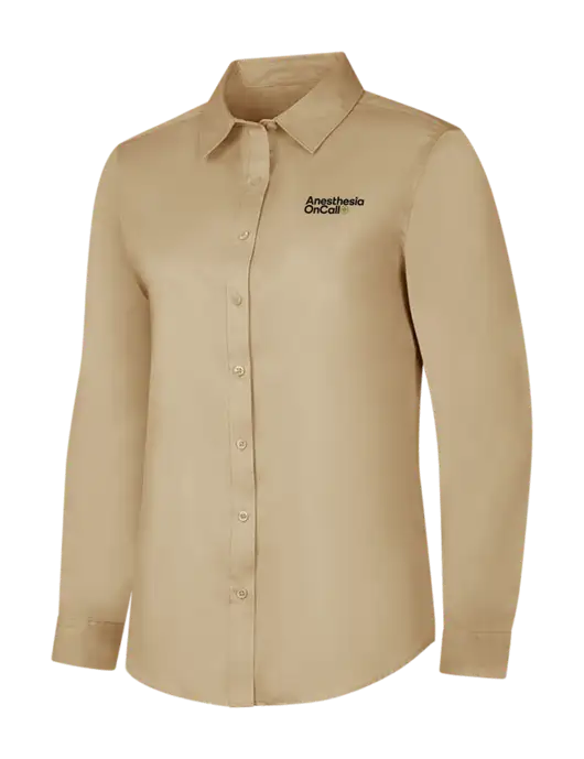 Dark Tan Womens Long Sleeve Superpro React Twill Shirt w/Anesthesia OnCall Logo