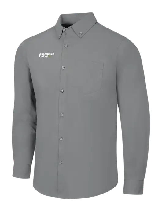 Medium Grey Long Sleeve Carefree Poplin Shirt w/Anesthesia OnCall Logo