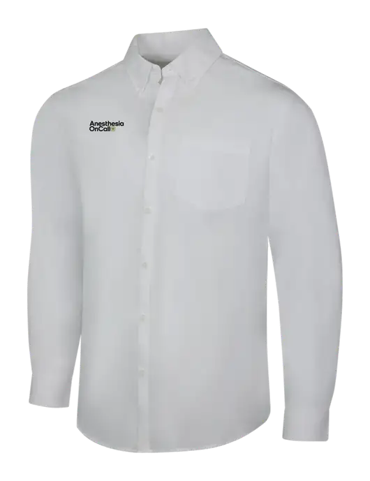 White Long Sleeve Carefree Poplin Shirt w/Anesthesia OnCall Logo