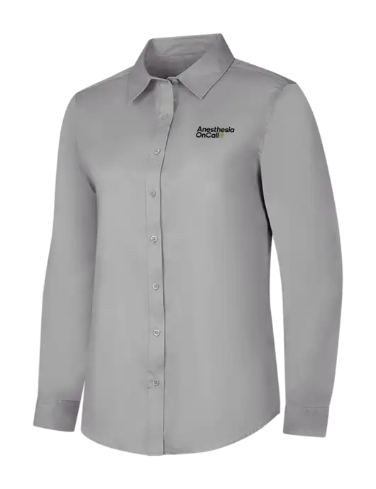 Light Grey Womens Long Sleeve Superpro React Twill Shirt w/Anesthesia OnCall Logo