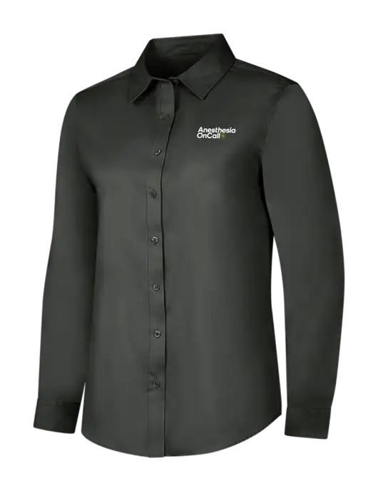 Dark Grey Womens Long Sleeve Superpro React Twill Shirt w/Anesthesia OnCall Logo