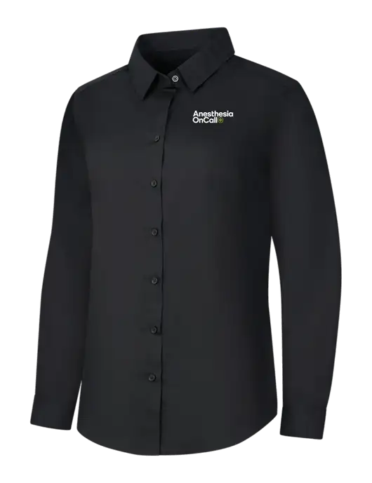 Womens Black Long Sleeve Carefree Poplin Shirt w/Anesthesia OnCall Logo