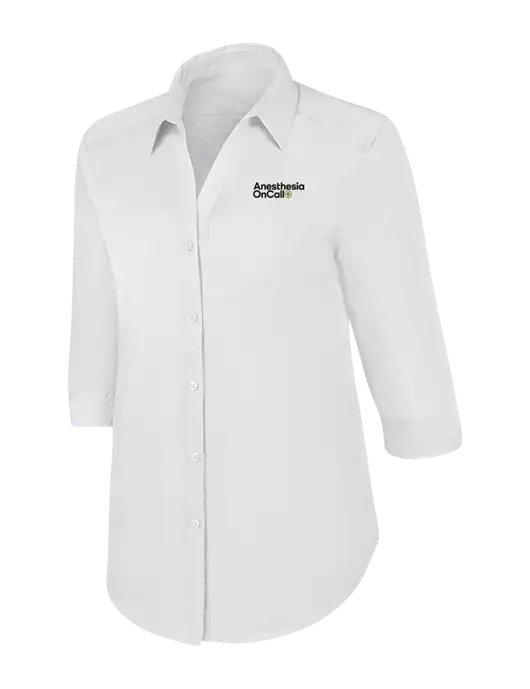Womens White 3/4 Sleeve Carefree Poplin Shirt w/Anesthesia OnCall Logo