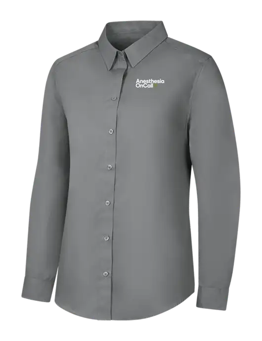 Womens Medium Grey Long Sleeve Carefree Poplin Shirt w/Anesthesia OnCall Logo