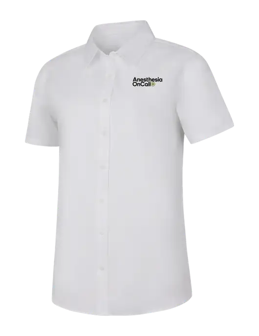 Womens White Short Sleeve Superpro React Twill Shirt w/Anesthesia OnCall Logo
