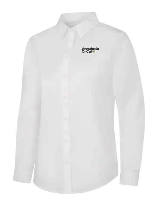 Womens White Long Sleeve Carefree Poplin Shirt w/Anesthesia OnCall Logo