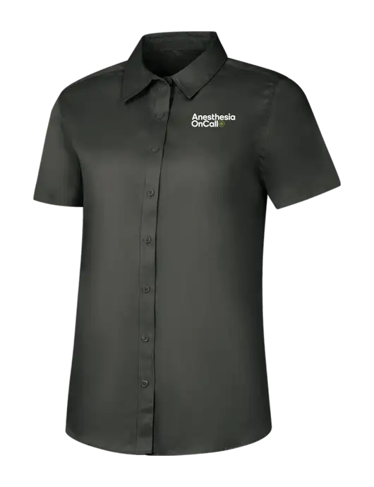 Womens Dark Grey Short Sleeve Superpro React Twill Shirt w/Anesthesia OnCall Logo