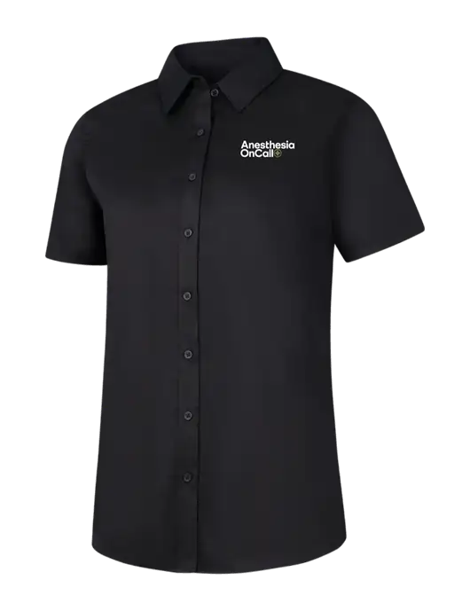 Womens Black Short Sleeve Superpro React Twill Shirt w/Anesthesia OnCall Logo