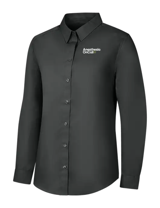 Womens Dark Grey Long Sleeve Carefree Poplin Shirt w/Anesthesia OnCall Logo