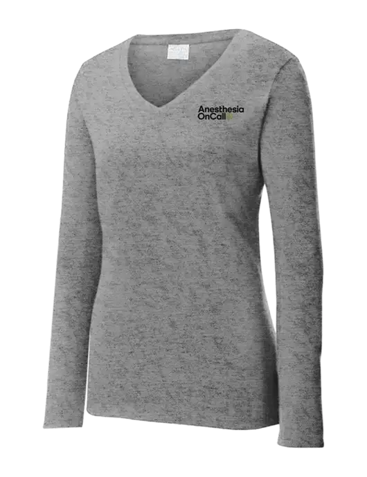 Womens  V-Neck Ring Spun Grey Heather 4.5 oz Long Sleeve T-Shirt w/Anesthesia OnCall Logo