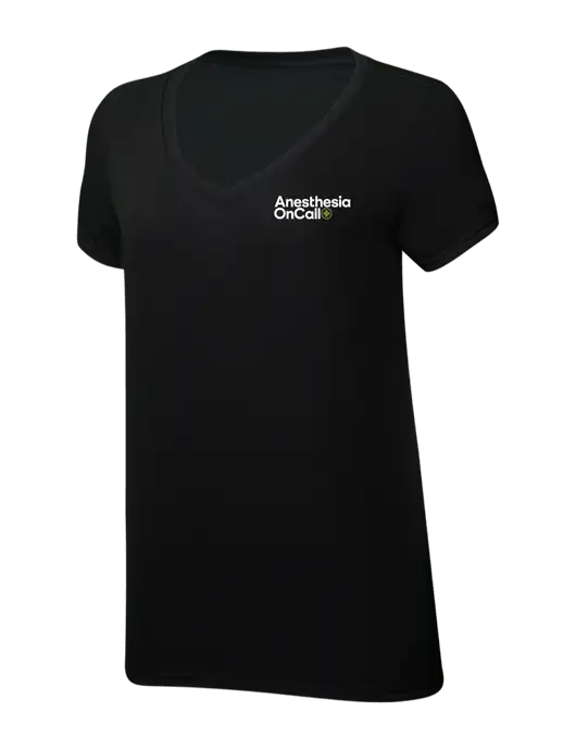 Womens Simply Soft V-Neck Black 4.5oz  Poly/Combed Ring Spun Cotton T-Shirt w/Anesthesia OnCall Logo