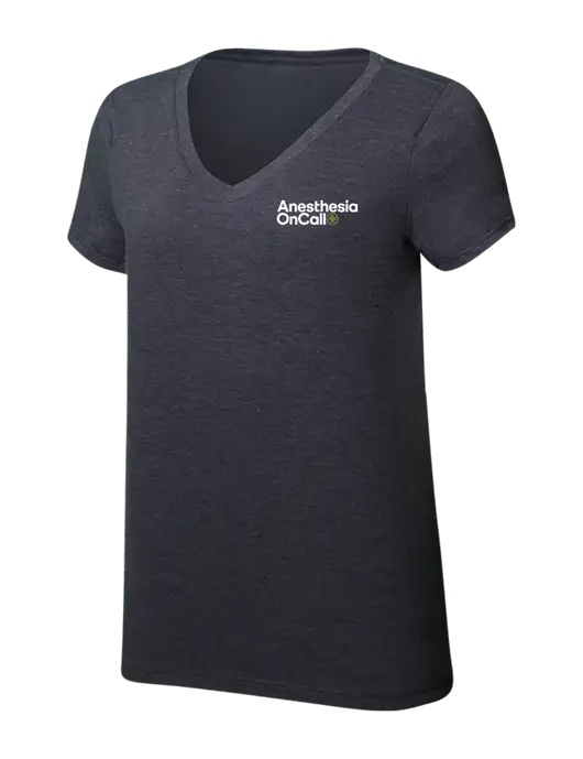 Womens Simply Soft V-Neck Heather Charcoal 4.5oz  Poly/Combed Ring Spun Cotton T-Shirt w/Anesthesia OnCall Logo