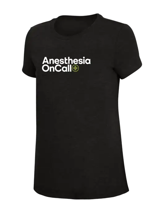 Womens Simply Soft Black 4.5oz Poly/Combed Ring Spun Cotton T-Shirt w/Anesthesia OnCall Logo