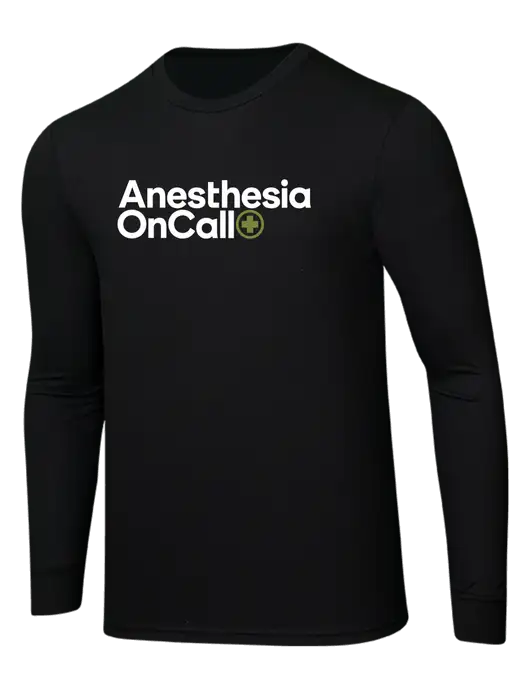 Simply Soft Long Sleeve Black 4.5 oz, Poly/Combed Ring Spun Cotton T-Shirt w/Anesthesia OnCall Logo