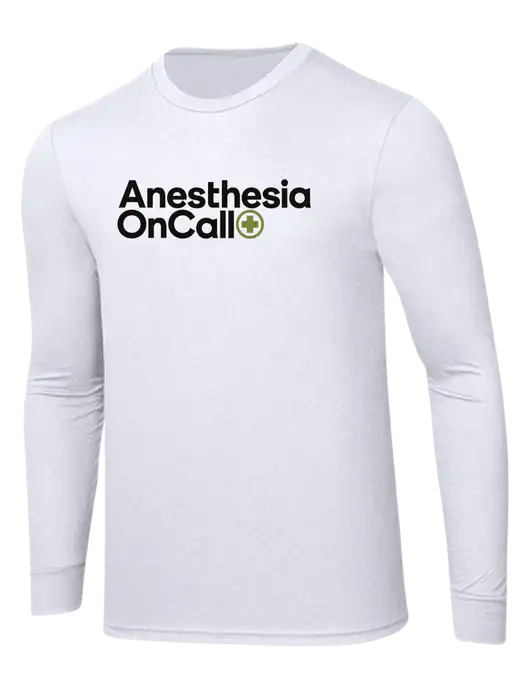 Simply Soft Long Sleeve White 4.5 oz, Poly/Combed Ring Spun Cotton T-Shirt w/Anesthesia OnCall Logo