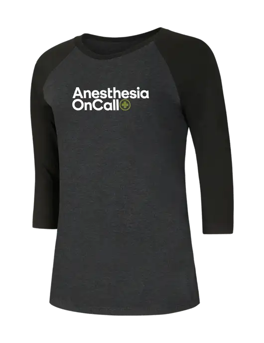 Womens Simply Soft 3/4 Sleeve Black/Black Frost Ring Spun Cotton T-Shirt w/Anesthesia OnCall Logo