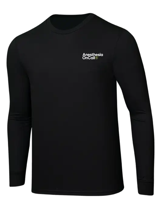 Simply Soft Long Sleeve Black 4.5 oz, Poly/Combed Ring Spun Cotton T-Shirt w/Anesthesia OnCall Logo