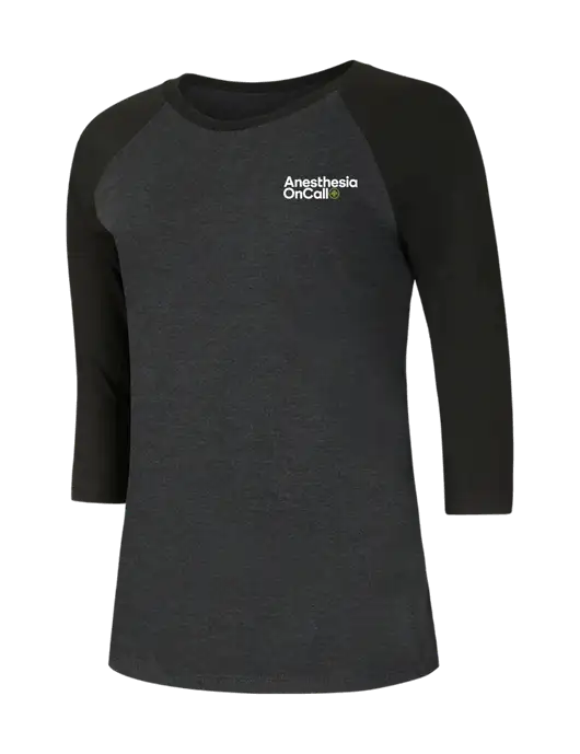 Womens Simply Soft 3/4 Sleeve Black/Black Frost Ring Spun Cotton T-Shirt w/Anesthesia OnCall Logo