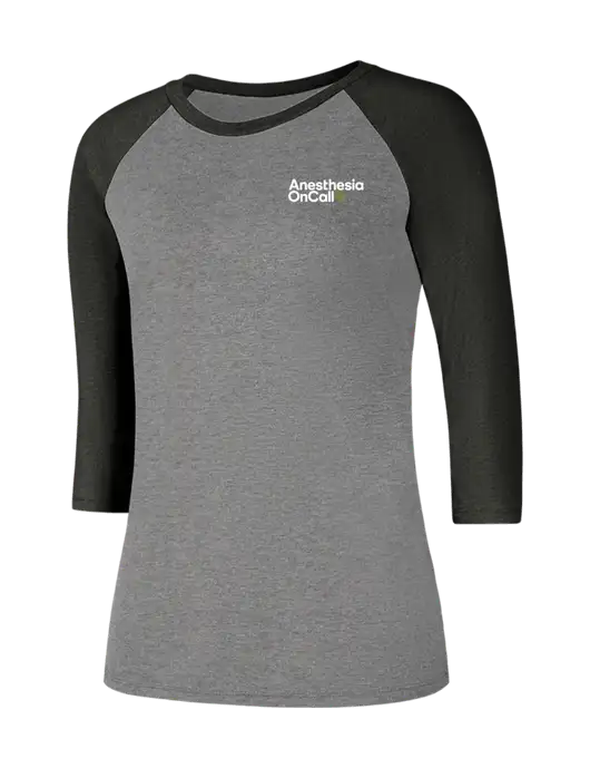 Womens Simply Soft 3/4 Sleeve Black Frost/Grey Frost Ring Spun Cotton T-Shirt w/Anesthesia OnCall Logo