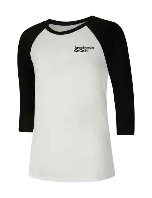 Womens Simply Soft 3/4 Sleeve Black/White Ring Spun Cotton T-Shirt w/Anesthesia OnCall Logo