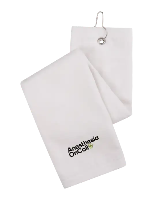 White Tri-Fold Golf Towel with Grommet w/Anesthesia OnCall Logo