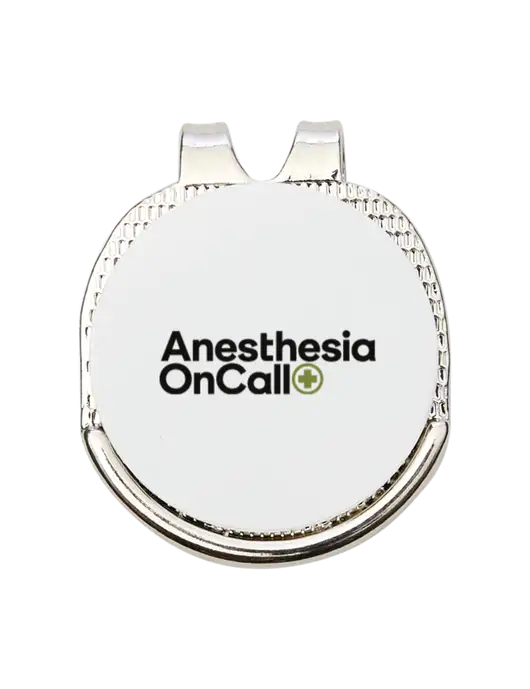 Antique Silver Hat Clip w/Golf Ball Marker w/Anesthesia OnCall Logo