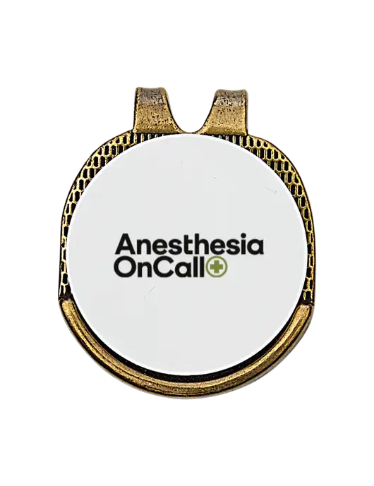 Antique Gold Hat Clip w/Golf Ball Marker w/Anesthesia OnCall Logo