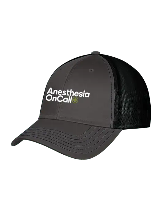 Charcoal & Black Mesh Trucker Cap Snap Back w/Anesthesia OnCall Logo
