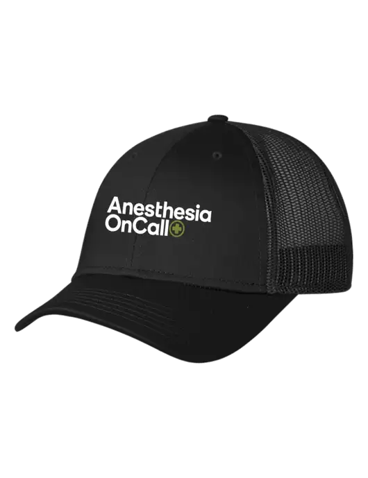 Black Mesh Trucker Cap Snap Back w/Anesthesia OnCall Logo