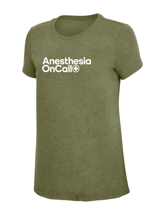Womens Simply Soft Military Green Frost 4.5oz Poly/Combed Ring Spun Cotton T-Shirt
 w/Anesthesia OnCall Logo
