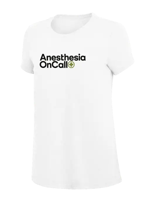 Womens Simply Soft White 4.5oz Poly/Combed Ring Spun Cotton T-Shirt
 w/Anesthesia OnCall Logo
