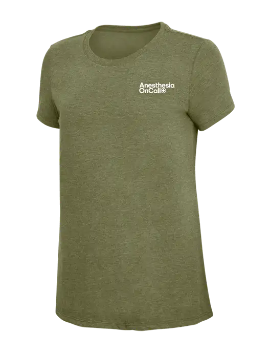 Womens Simply Soft Military Green Frost 4.5oz Poly/Combed Ring Spun Cotton T-Shirt
 w/Anesthesia OnCall Logo