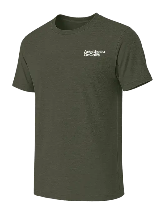 BELLA+CANVAS Heather Dark Military Green CVC Short Sleeve Tee w/Anesthesia OnCall Logo