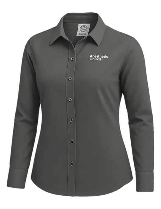 Brooks Brothers Womens Dark Grey Wrinkle-Free Stretch Nailhead Shirt w/Anesthesia OnCall Logo