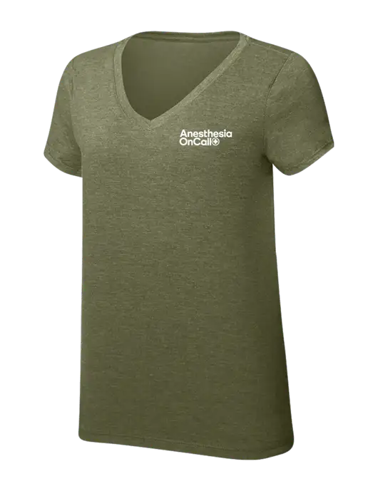 Womens Simply Soft V-Neck Military Green Frost 4.5oz  Poly/Combed Ring Spun Cotton T-Shirt w/Anesthesia OnCall Logo