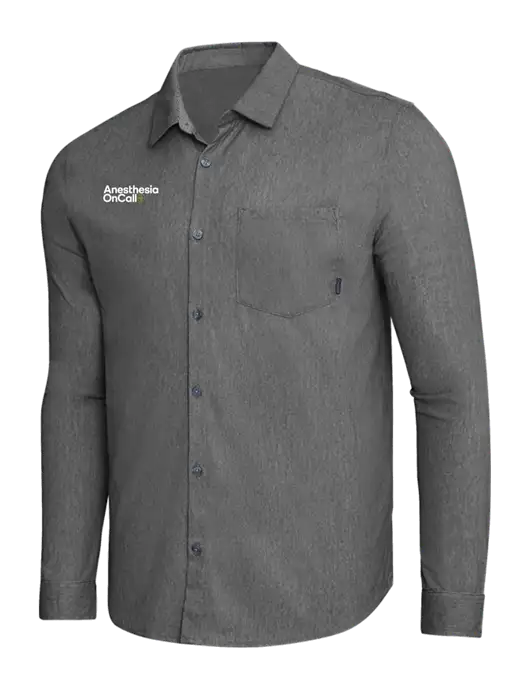 OGIO Dark Grey Heather Extend Long Sleeve Button Up Shirt w/Anesthesia OnCall Logo
