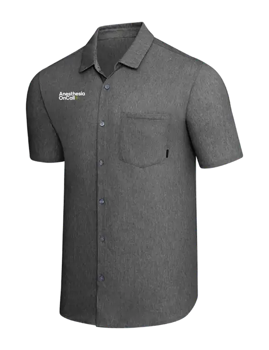 OGIO Dark Grey Heather Extend Short Sleeve Button Up Shirt w/Anesthesia OnCall Logo
