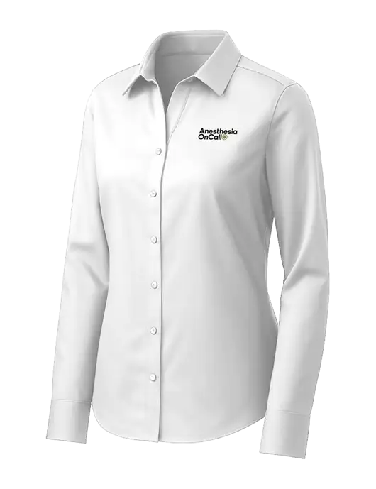 Brooks Brothers Womens White Wrinkle-Free Stretch Pinpoint Shirt w/Anesthesia OnCall Logo