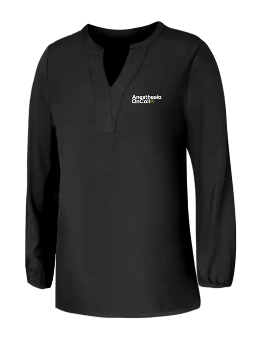 Mercer+Mettle Womens Deep Black Stretch Crepe 3/4 Sleeve Blouse w/Anesthesia OnCall Logo
