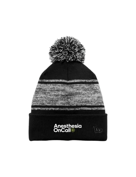 New Era Black/Charcoal Knit Chilled Pom Beanie w/Anesthesia OnCall Logo