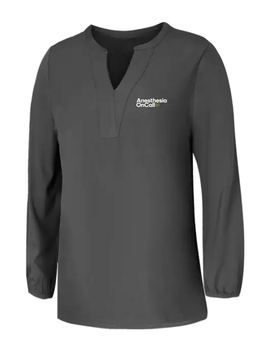 Mercer+Mettle Womens Dark Grey Stretch Crepe 3/4 Sleeve Blouse w/Anesthesia OnCall Logo