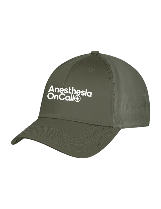 Olive Green Mesh Trucker Cap Snap Back w/Anesthesia OnCall Logo